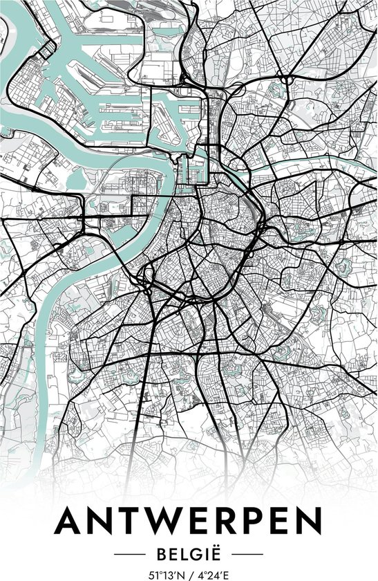 Antwerpen Poster Blauw | Antwerpen Map | Kaart van Antwerpen | Stadposter | 61x91cm | Wanddecoratie | Muurposter | Geschikt om in te lijsten