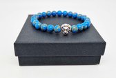Handgemaakte Natuursteen Armbanden "Blauw howliet gesponnen goud" 8 mm - Met vorm Leeuw - Een bijzonder cadeau voor vrienden en familie