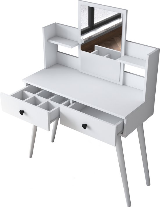 Moderne houten kaptafel set met spiegel en lade - stijlvolle make-up