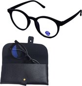 Blue light filter glasses | Blauw licht filter bril | Zwart | Model Pantos | Incl. Lederen hoes