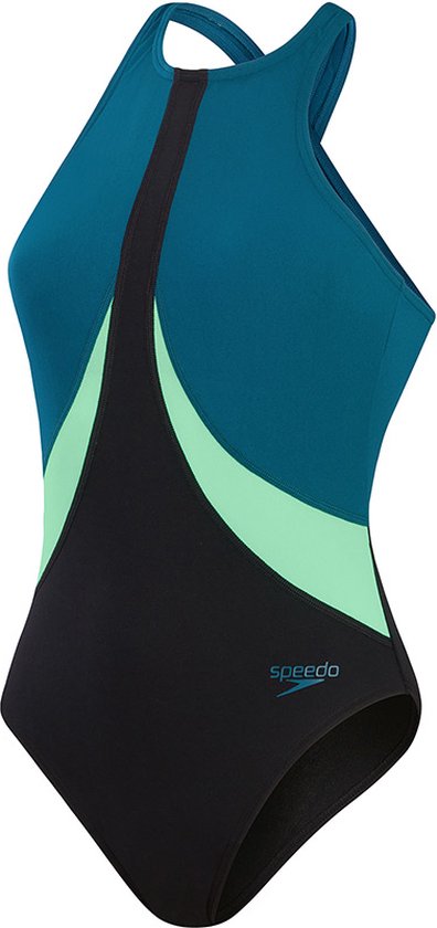 Speedo dames high neck x back badpak colourblock blauw & zwart - 44