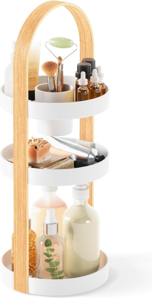 Cosmetica- en make-up-organizer met uitneembare houder voor make-upkwasten, 3-traps