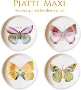 Bordy's - La dolce vita di una farfalla - Dinerborden ⌀31cm (set van 4) - Dinerborden - vlinders - porselein - vaatwasserbestendig - dinerbord vlinder - borden met ene verhaal