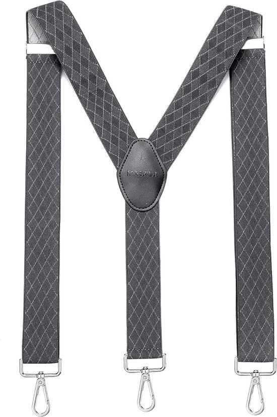 Bretelles pour hommes mousqueton robuste réglable en continu de 3,5 cm de large à 195 cm de longueur - Argent