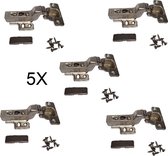 Hoexs- 5X Softclose scharnier Binnenliggend 110° - Inclusief Schroefjes - Binnendeurscharnieren - Meubelscharnieren - Potscharnier - Soft Close - Keukenkast scharnieren - Keuken - Geruisloos - Makkelijk verstelbaar met Stelschroeven