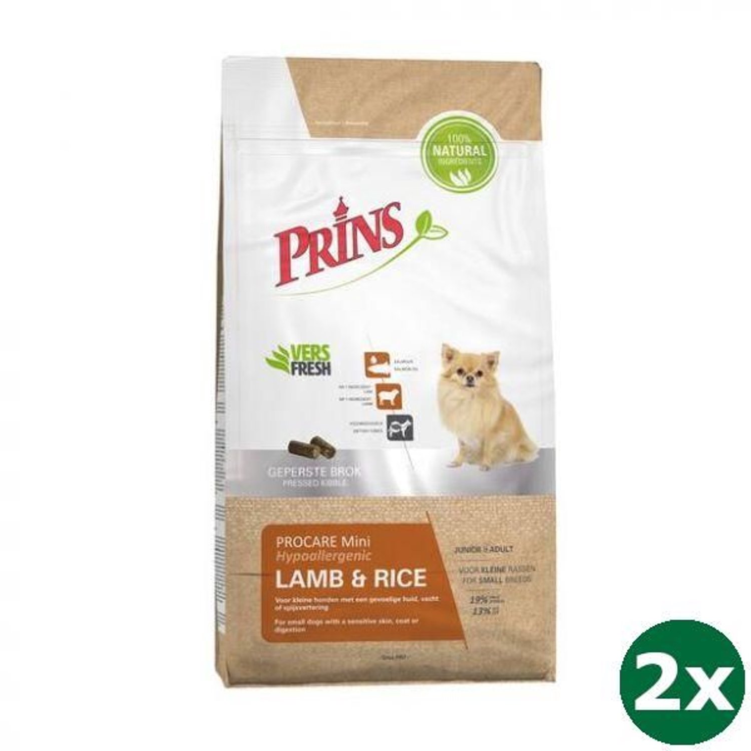 2x3 kg Prins procare mini lam / rijst hondenvoer