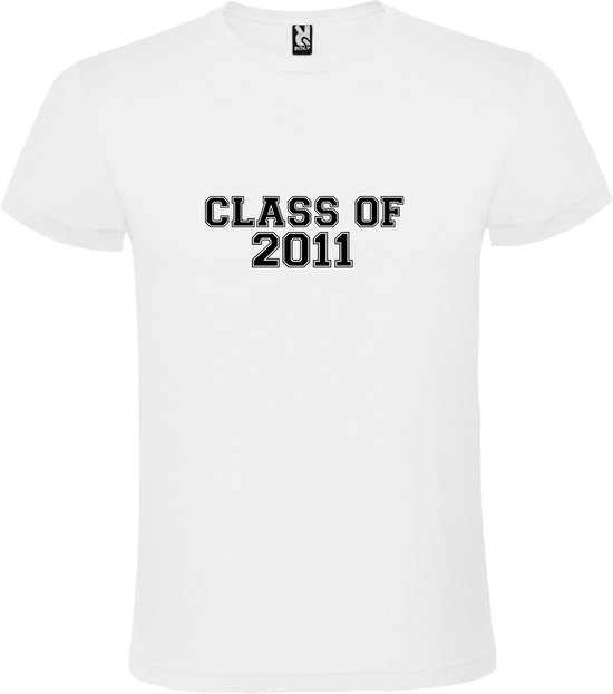 Wit T-Shirt met “Class of 2011 “ Afbeelding Zwart Size S