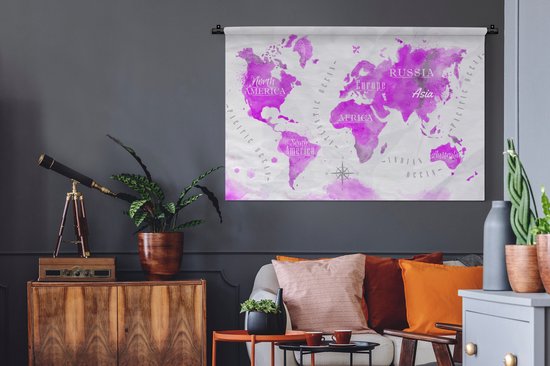 Tapisserie - Tapisserie - Wereldkaart - Rose - Peinture à l'huile - 150x100 cm - Tapisserie