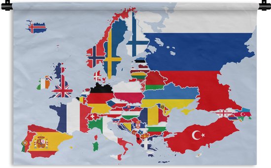 Wandkleed - Wanddoek - Kaart - Europa - Vlag - 150x100 cm - Wandtapijt