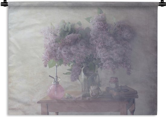 Wandkleed - Wanddoek - Bloemen - Tafel - Stilleven - 180x135 cm - Wandtapijt