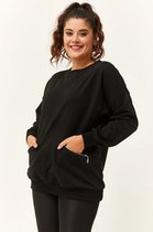 Dames Plus Size Basic Sweatshirt met Ritssluiting en Zakdetails 2XL - Grote Maat XXL