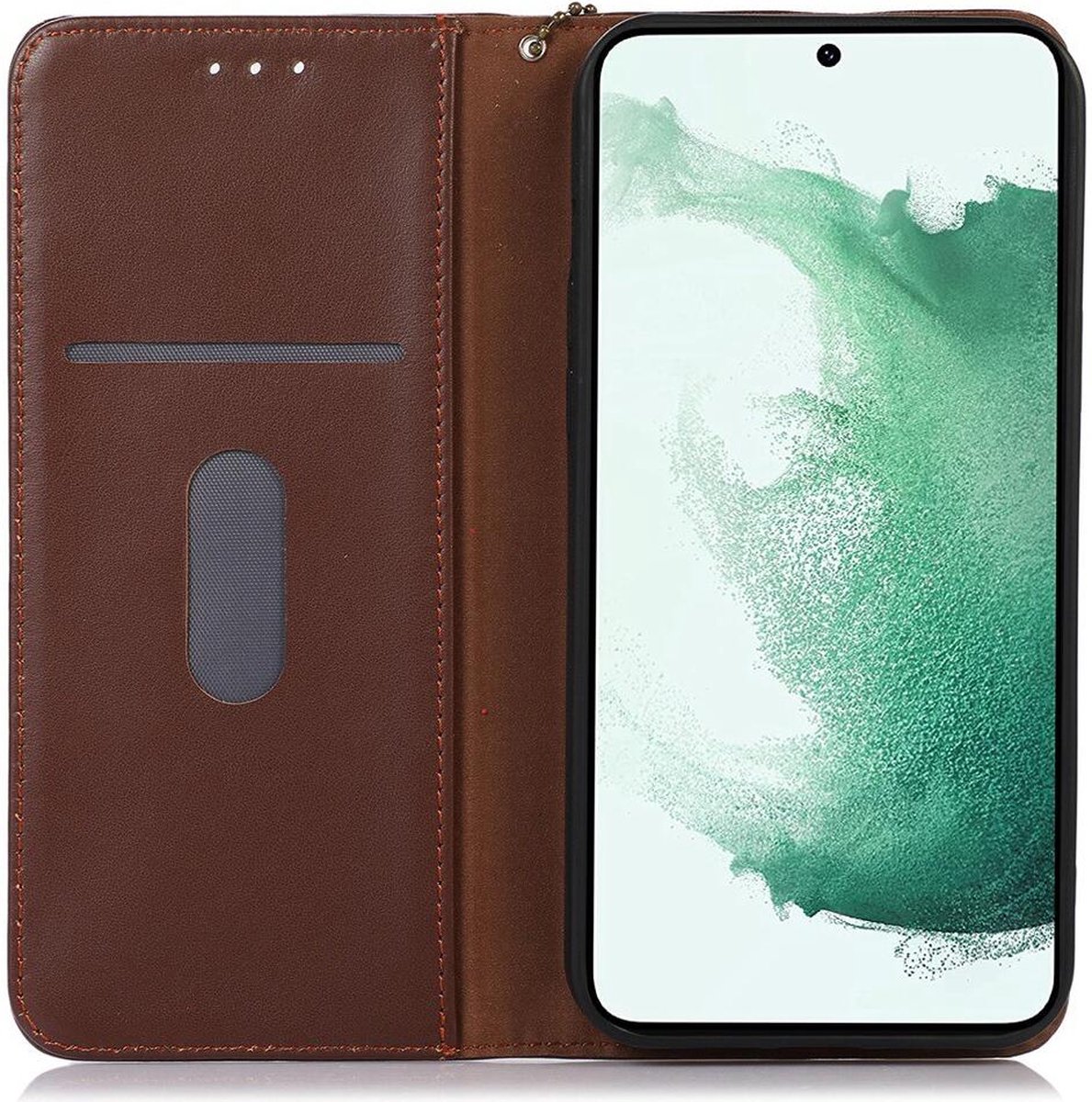 KHAZNEH Hoesje RFID Book Case Leer Bruin Geschikt voor Samsung Galaxy A55