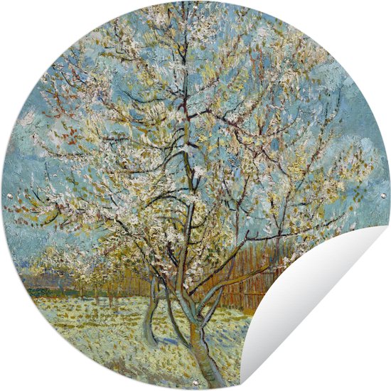 Tuincirkel Bloeiende perzikboom - Vincent van Gogh - 90x90 cm - Ronde Tuinposter - Buiten