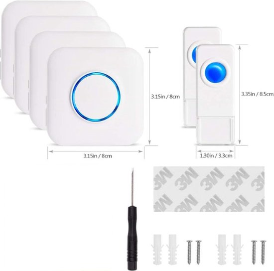 draadloze deurbel 4 ontvangers - Wireless Doorbell - IP55 Waterdicht - 300m Draadloos Bereik - Wit — afbeelding 3