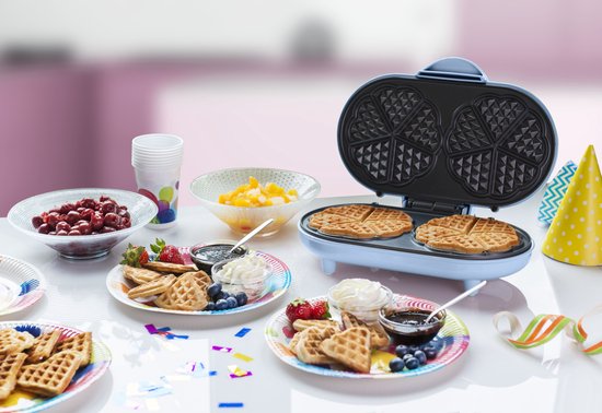 Bestron Wafelijzer - ADWM1000B - 1000W - 10 hartvormige wafels - Anti aanbaklaag - Blauw - 5 jaar garantie van Bestron — afbeelding 2