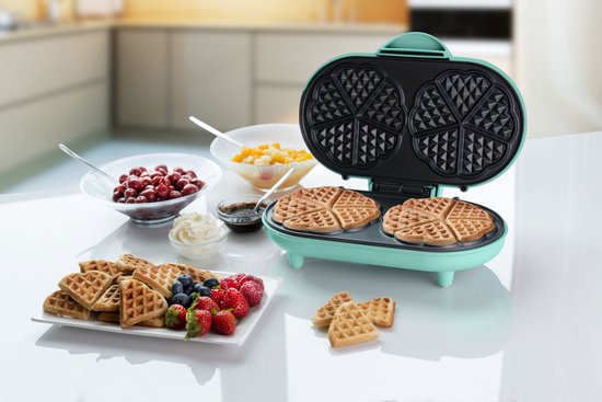 Bestron Wafelijzer - ADWM1000M - 1000W - 10 hartvormige wafels - Anti aanbaklaag - Mint - 5 jaar garantie van Bestron — afbeelding 3