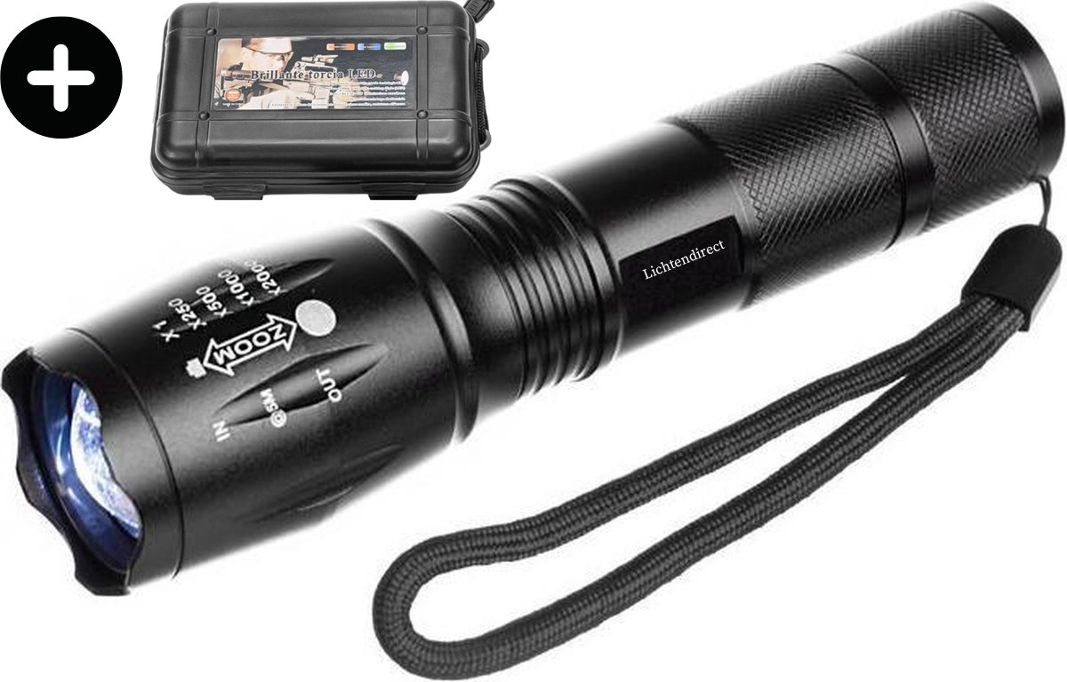 Lichtendirect- Militaire Zaklamp LED- Waterbestendig- inc. Kofferset- 1200 Lumen
