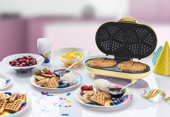 Bestron Wafelijzer - ADWM1000V - 1000W - 10 hartvormige wafels - Anti aanbaklaag - Geel - 5 jaar garantie van Bestron — afbeelding 2