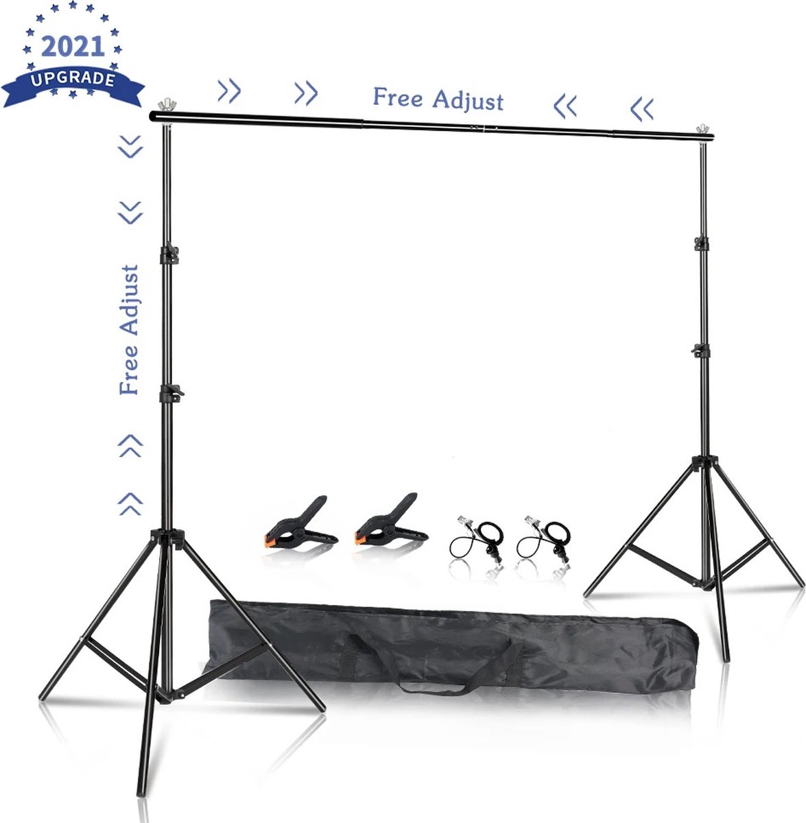 HDJ Fotografie Achtergrond Stand Kit - Verstelbare Green Screen Frame - Stabiele Foto Studio Ondersteuning - Voor Meetings, Feesten, Bruiloften - Inclusief Telescopische Lichtstatief Stand, Foto Klemmen en Chromakey Green Screen - Geschikt voor Profe - HDJ