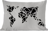 Sierkussen Eigen Wereldkaarten voor buiten - Wereldkaart zwart wit - kunst - artistiek - - 60x40 cm - rechthoekig weerbestendig tuinkussen / tuinmeubelkussen van polyester