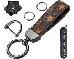 Luxe Leren & Metaal Sleutelhanger voor Volwassenen - Auto Sleutelhouder - Keychain met Karabijnhaak, Musketonhaak en Sleutelringen - Autosleutel voor Vrouwen, Mannen, Dames - Karabijnsluiting Sleutel hanger - Auto Accessoires -In Cadeau/Geschenk Doos