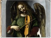 Tuinschilderij An angel in green with a vielle - Leonardo da Vinci - 80x60 cm - Tuinposter - Tuindoek - Buitenposter