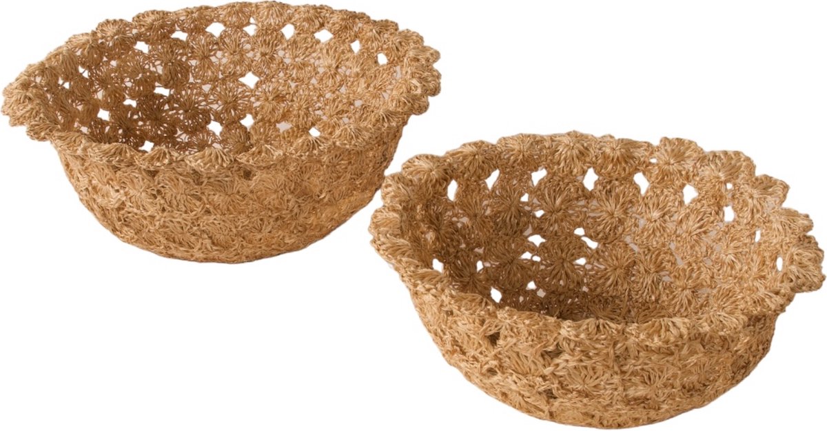WinQ Mand s/2 stuks Abaca Bloem d:25cm en d:20cm- In de kleur Naturel- Decoratiemand- Fruitmand- broodmand-mand voor planten