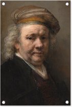 Tuindecoratie Zelfportret - Schilderij van Rembrandt van Rijn - 40x60 cm - Tuinposter - Tuindoek - Buitenposter