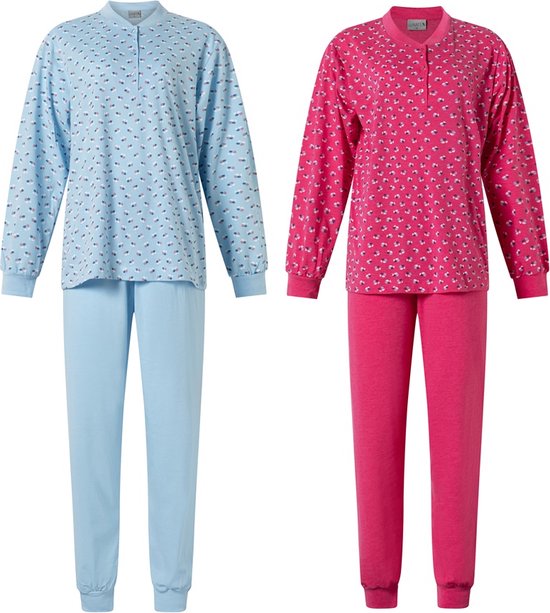 Lunatex - 2 dames pyjama's 124197 tulp - in blauw en roze - maat L