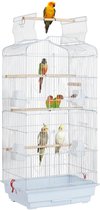 Luxe Grootte Papegaaienkooi - Parkietenkooi - Grote Vogelkooi voor Binnen - Inclusief Speelgoed - Met Badhuis - 46x36x105cm - Wit