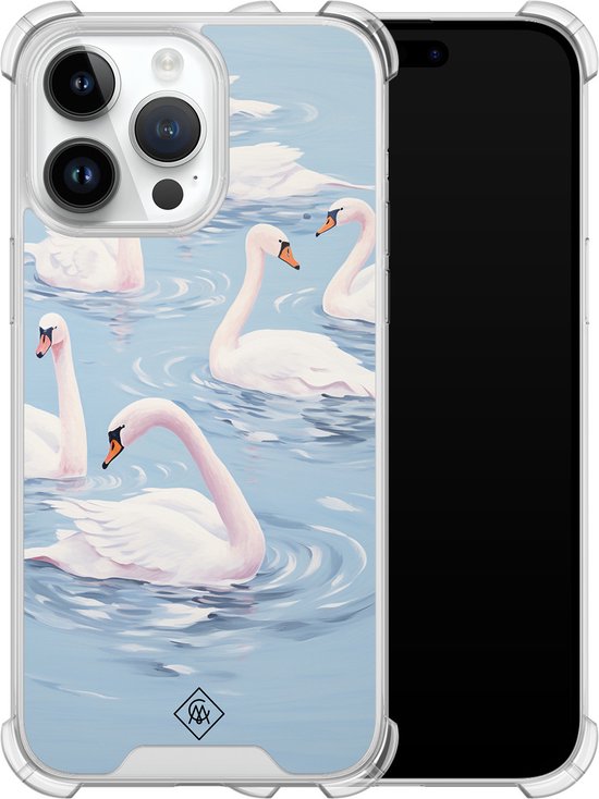 Coque Casimoda® - Convient pour iPhone 14 Pro Max - Cygnes - Coque antichoc - Extra résistante - TPU/polycarbonate - Blauw, Transparent