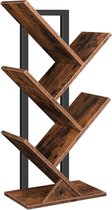 Boekenkast - 4 niveaus - Houten Dvd-Plank - Boomvorm - Metalen Frame - Voor Woonkamer - Studeerkamer - Kinderkamer - Vintage Bruin