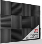 Geluidsabsorberend akoestisch schuim, 12 stuks zwart akoestisch schuim voor podcasts, opnamestudio's, kantoren, akoestische schuimmat (30 x 30 x 2,5 cm) (zwart)