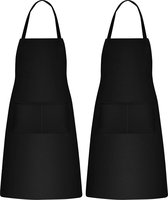 2 stuks schort waterdicht kookschort met zakken zwart schort uniseks schort voor dames en heren kookschort keukenschort voor keuken, restaurant, café, zwart