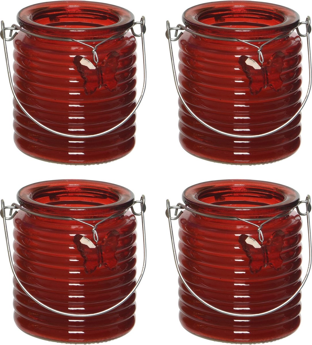 Decoris Citronella kaars - 8x - in windlicht - rood - 20 branduren - citrusgeur