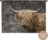 Wandkleed - Wanddoek - Schotse hooglander - Wereldkaart - Dieren - 120x90 cm - Wandtapijt