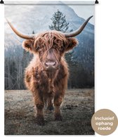 Wandkleed - Wanddoek - Schotse hooglander - Natuur - Bergen - 90x135 cm - Wandtapijt