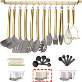 38-delige siliconen pannenset met besteksteun, siliconen kop en roestvrijstalen gouden handvat kookgerei, keukengerei voor besteksets (goud)