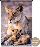 Tapisserie murale Lions - Lionne et ourson Tapisserie murale coton 120x180 cm - Tapisserie murale avec photo XXL / Groot format !