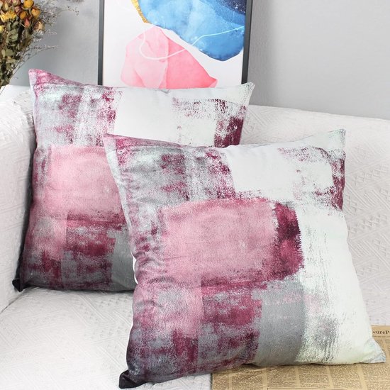 Housse de coussin décorative 50 x 50 cm - Lot de 2 taies d'oreiller en velours - Rose-violet - Style maison de campagne - Esthétique - Coussin décoratif - Coussin câlin - Carré - Coussin de canapé pour l'extérieur - Coussin décoratif