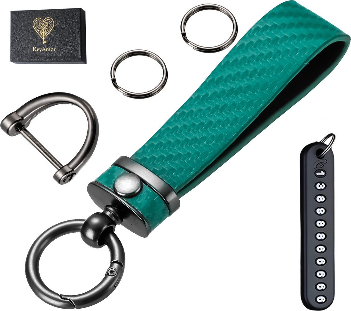 Luxe Leren & Metaal Sleutelhanger voor Volwassenen - Auto Sleutelhouder - Keychain met Karabijnhaak, Musketonhaak en Sleutelringen - Autosleutel voor Vrouwen, Mannen, Dames - Karabijnsluiting Sleutel hanger - Auto Accessoires -In Cadeau/Geschenk Doos