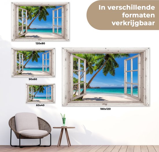 Poster de jardin palmier transparent - Décoration de jardin plage - 120x80 cm - Décoration murale pour extérieur - Décoration clôture mer - Poster extérieur - Toile de clôture - Toiles de jardin - Toile de Jardin - Poster balcon..