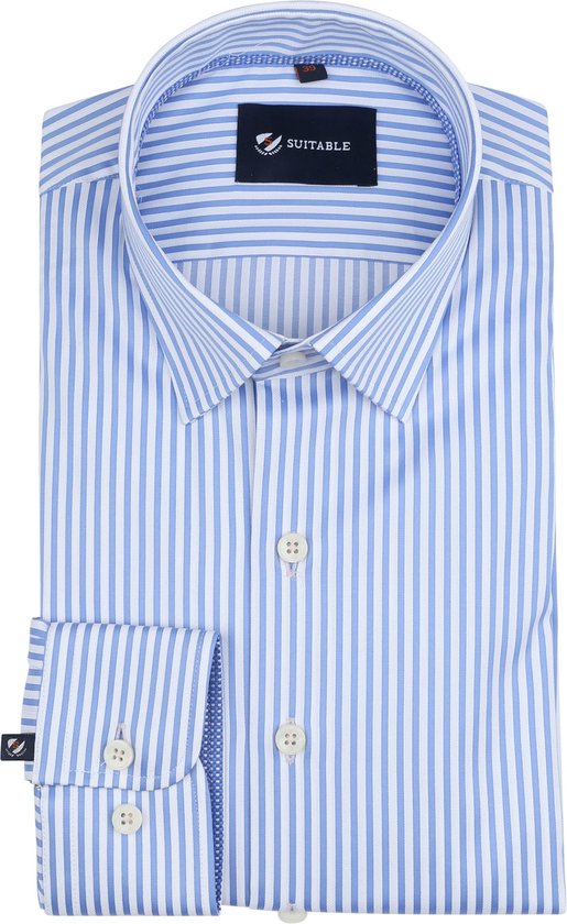 Suitable - Overhemd Streep Blauw - Heren - Maat 42 - Slim-fit