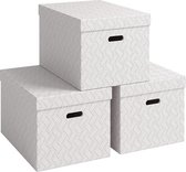 Leitz lot de 3 boîtes de rangement avec couvercle, 46 l, extra large, karton 100% recyclé, design géométrique, pour l'école, l'étude et la maison, blanc, 3 pièces, 61420001