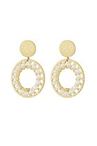 Oorbellen- Double circle pearls - goud- parels