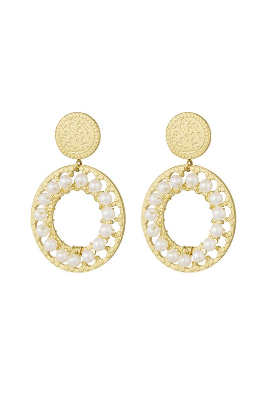 Oorbellen- Double circle pearls - goud- parels