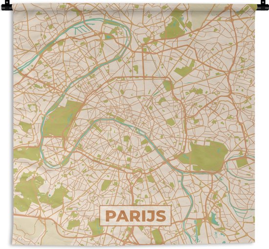 Wandkleed - Wanddoek - Parijs - Stadskaart - Vintage - Plattegrond - Kaart - 150x150 cm - Wandtapijt