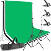Neewer® - Achtergrond Stand Ondersteuningssysteem 2.6x3 Meter met 3x3.6M Achtergrond (Wit, Zwart, Groen) en Draagtas voor Foto Studio Portret, Productfotografie en Video Opnamen