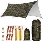 Bâche de tente Plein air Ryaco - Bâche de camping - Parasol avec sac de rangement - Imperméable - Résistant aux UV - Bâches pour camping - 3-4 personnes - 290 x 350 cm - Camouflage