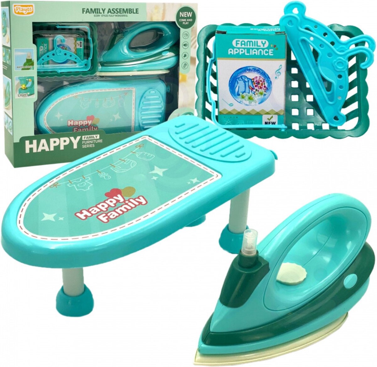 Playos® - Strijkijzer met Strijkplank - Wasmand - Blauw - Rollenspel Speelgoed - Educatief Speelgoed - Huishouden - Playos